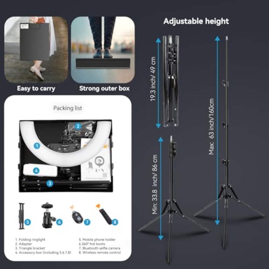 18 Inch Ring Light Kit, 55W670 - Led Ring Light 18 评论和价格