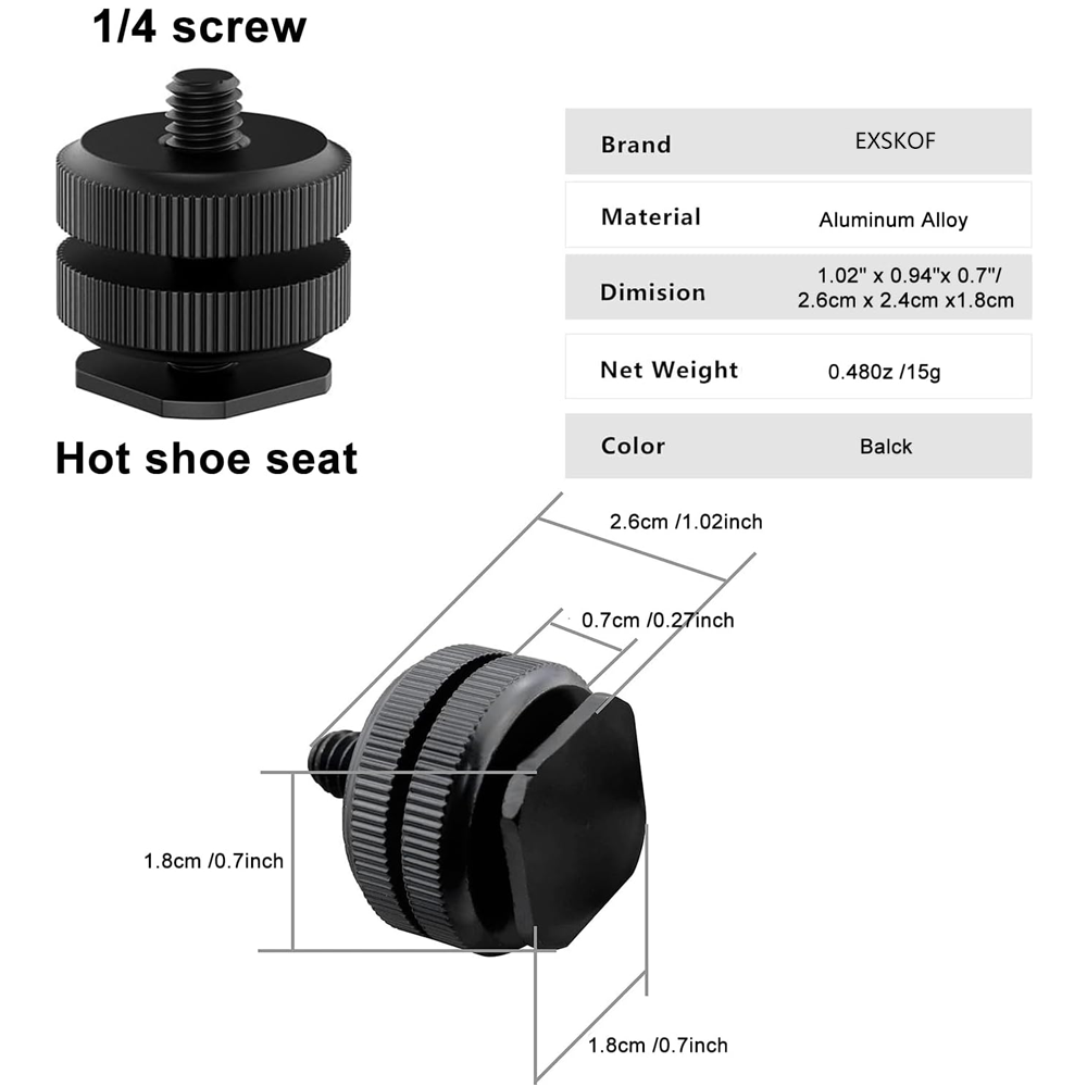 Aluminum Alloy Hot Shoe to 1/4 - Photography Video Lighting Kit 评论和价格